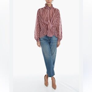 AWNING STRIPED SILK BLEND VOILE BLOUSE "1"